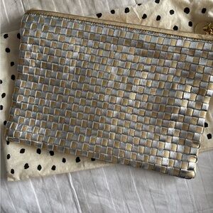 Clare V. Silver and Gold Woven Flat Clutch w/tabs